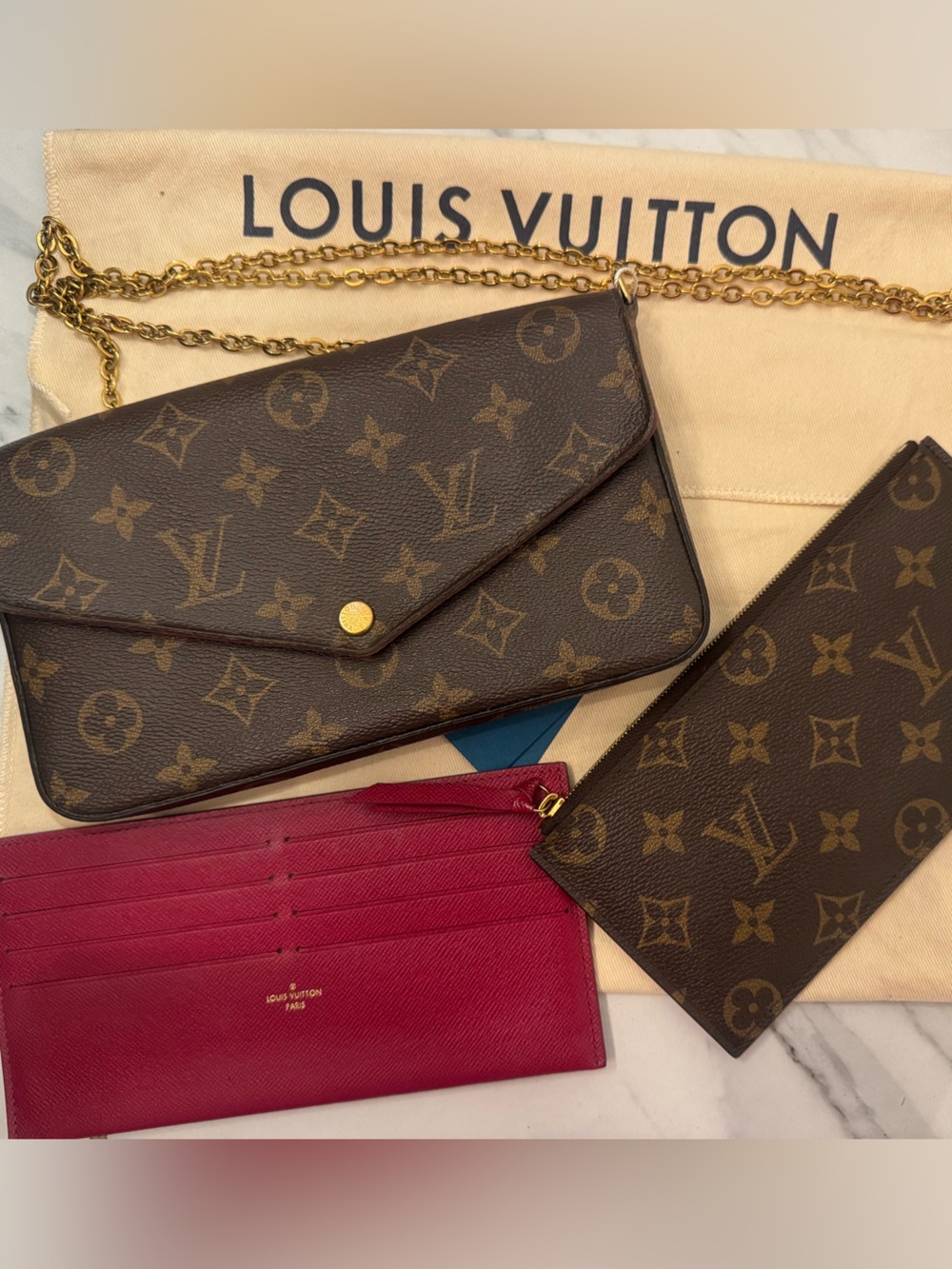 Louis Vuitton Pochette Felicie monogram fuchsia authentic complete set